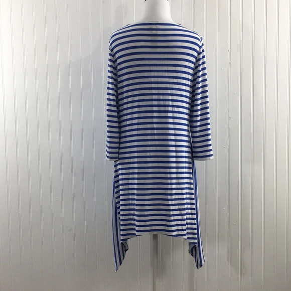 Chicos Travelers Classic Blue White Stripe Top Womens 0 Small 4 3/4 Sleeve Tunic - Picture 4 of 12